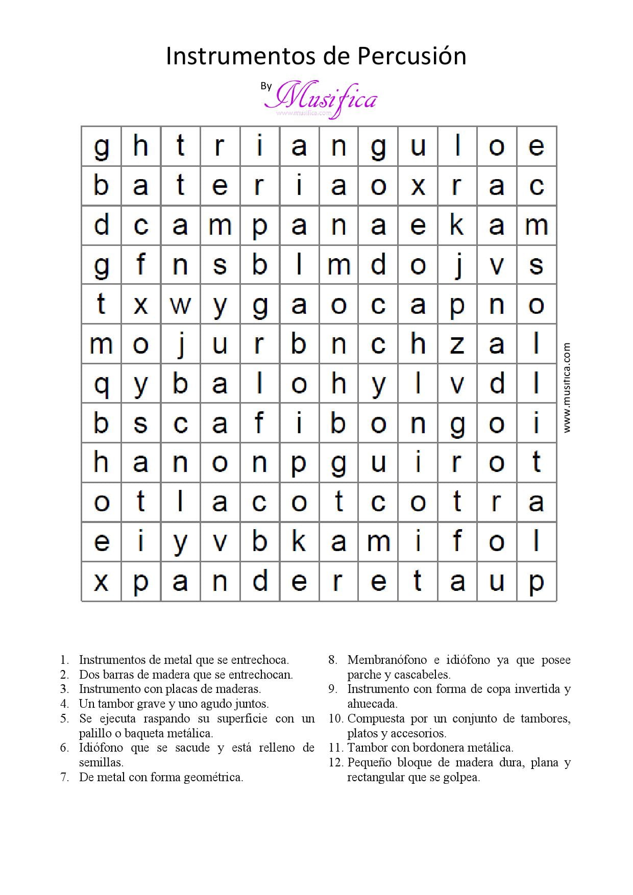 Sopa de letras de percusion